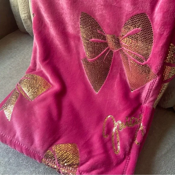 Juicy Couture Pink Throw Blanket with Gold Bows